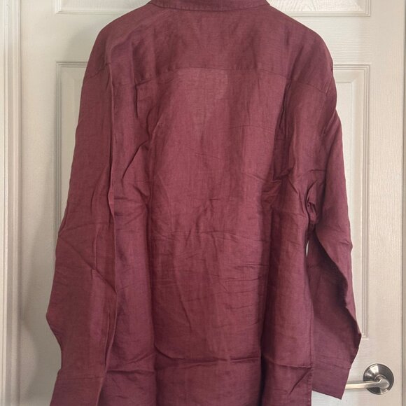 Crew Clothing Long-sleeve Button-down Linen Men's Shirt in Wine Red, XL - Picture 3 of 4